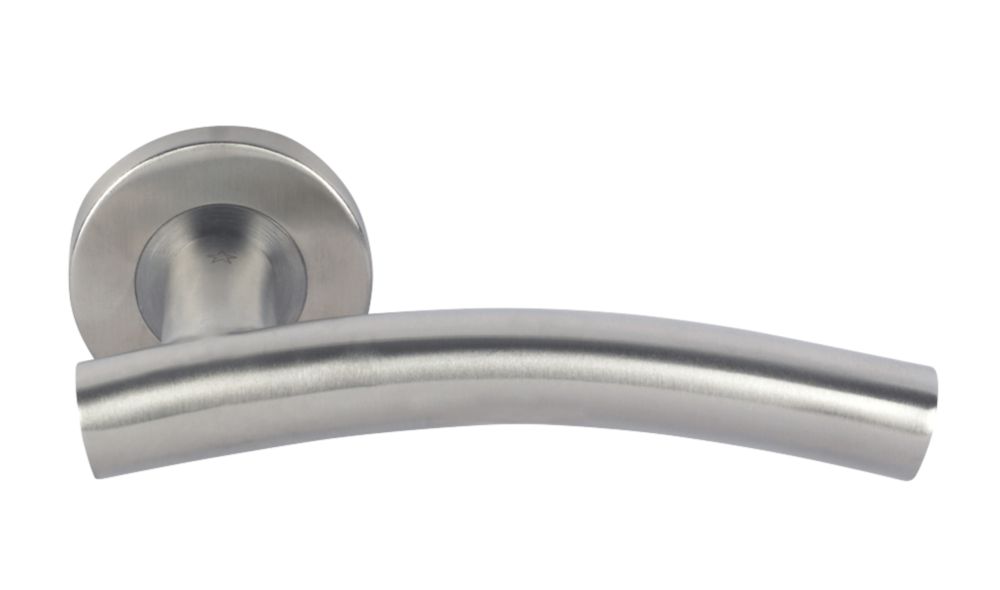 Image of Eurospec Arched Fire Rated Arched Lever on Rose Pair Satin Stainless Steel 