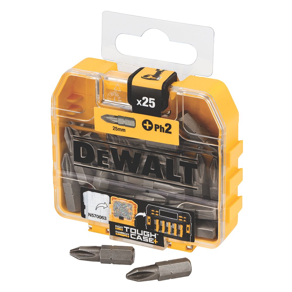 Image of DeWalt 6.35mm 25mm Hex Shank PH2 Screwdriver Bit Box 25 Pack 