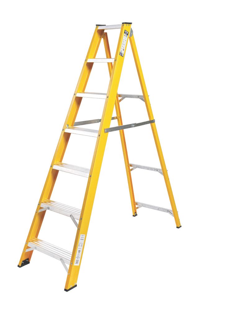 Image of Lyte Fibreglass 7-Treads Swingback Stepladder 1.435m 