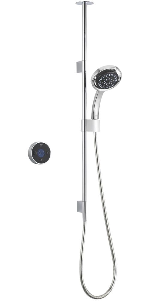 Image of Mira Platinum Gravity-Pumped Ceiling-Fed Single Outlet Black / Chrome Thermostatic Wireless Digital Mixer Shower 