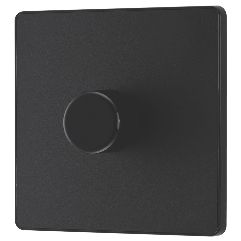 Image of British General Evolve 1-Gang 2-Way LED Trailing Edge Single Push Dimmer Switch with Rotary Control Matt Black with Black Inserts 