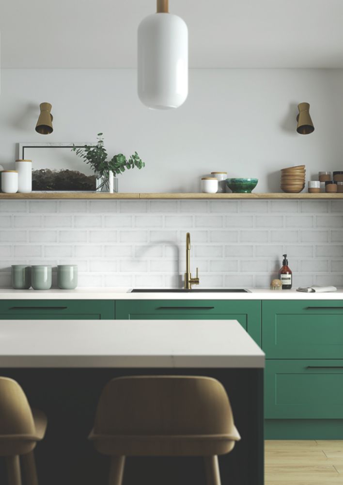 Image of Splashwall White Crackle Tile Alloy Splashback 2440mm x 600mm x 4mm 