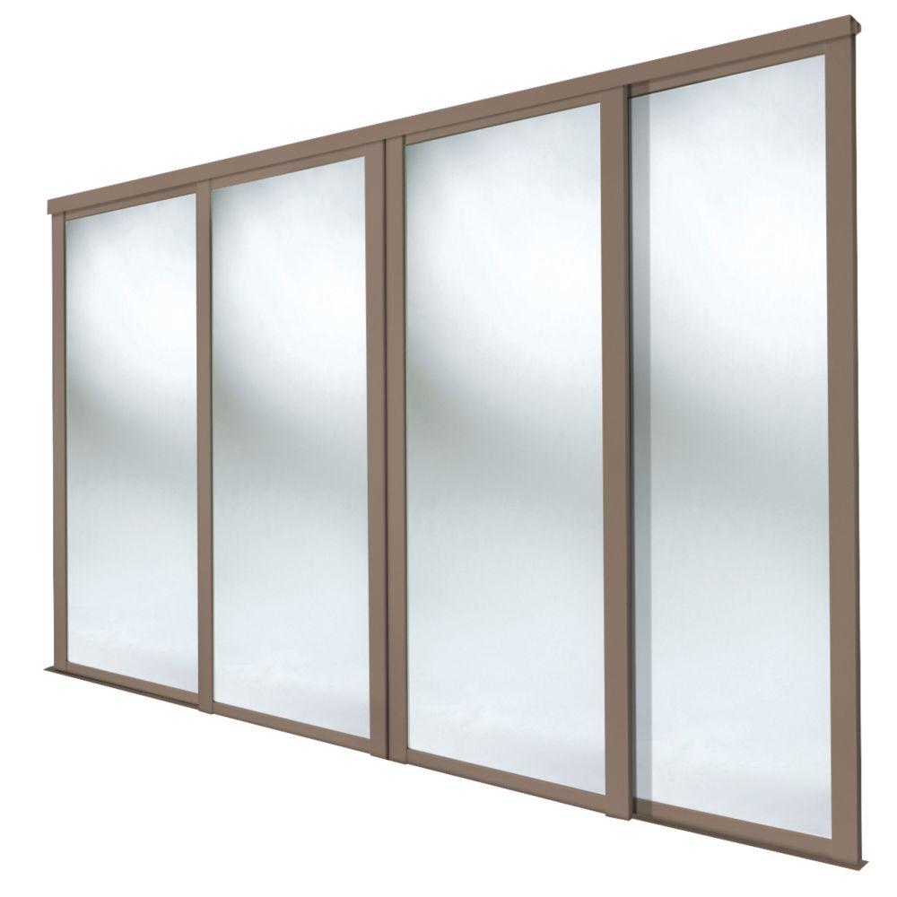 Image of Spacepro Shaker 4-Door Sliding Wardrobe Door Kit Stone Grey Frame Mirror Panel 2290mm x 2260mm 