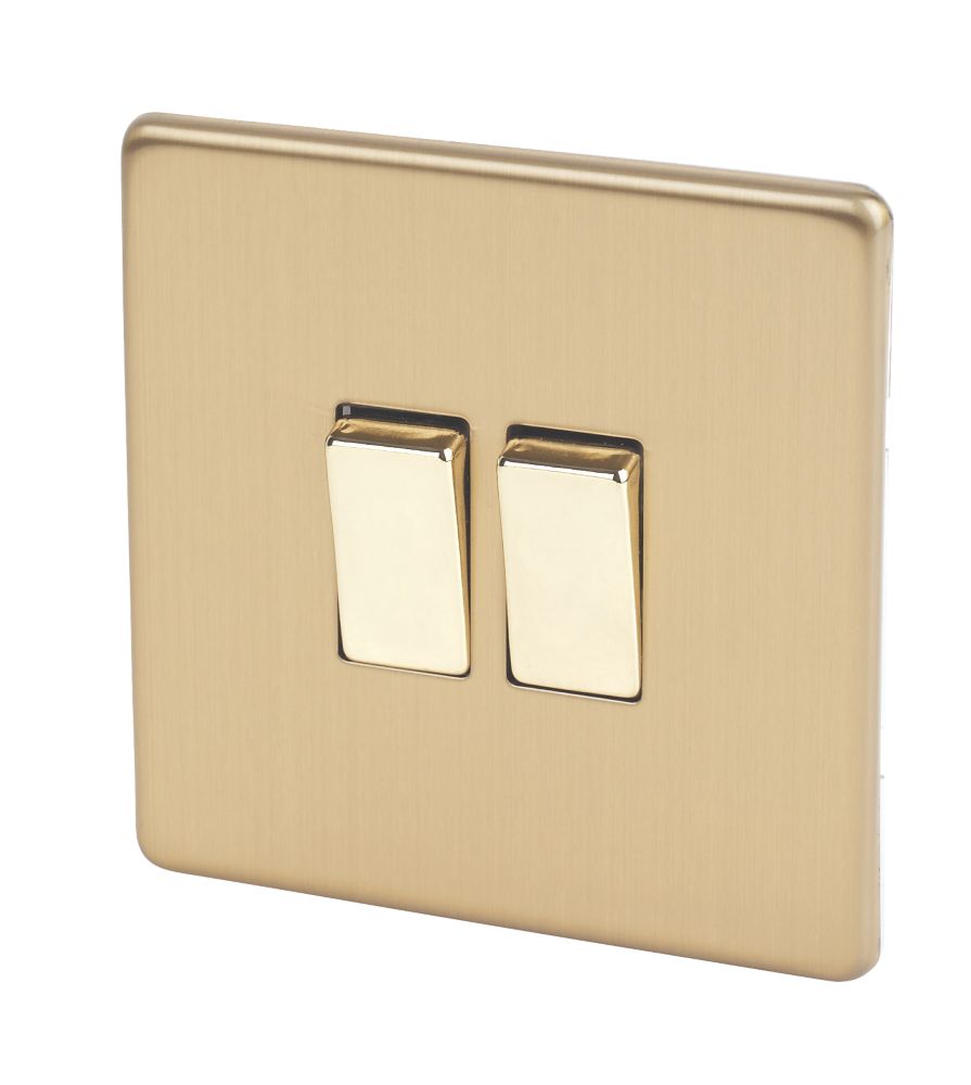 Image of Varilight 10AX 2-Gang 2-Way Light Switch Brushed Brass 