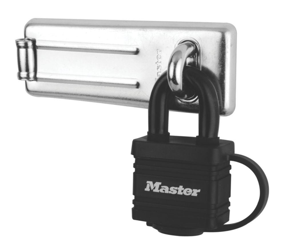 Image of Master Lock Hasp & Staple with Padlock Black 110mm 