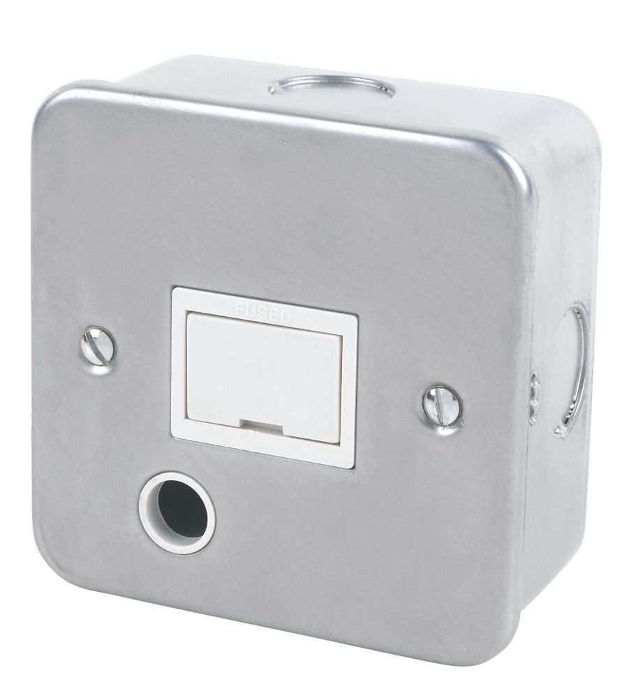 Image of 13A Unswitched Metal Clad Fused Spur & Flex Outlet with White Inserts 