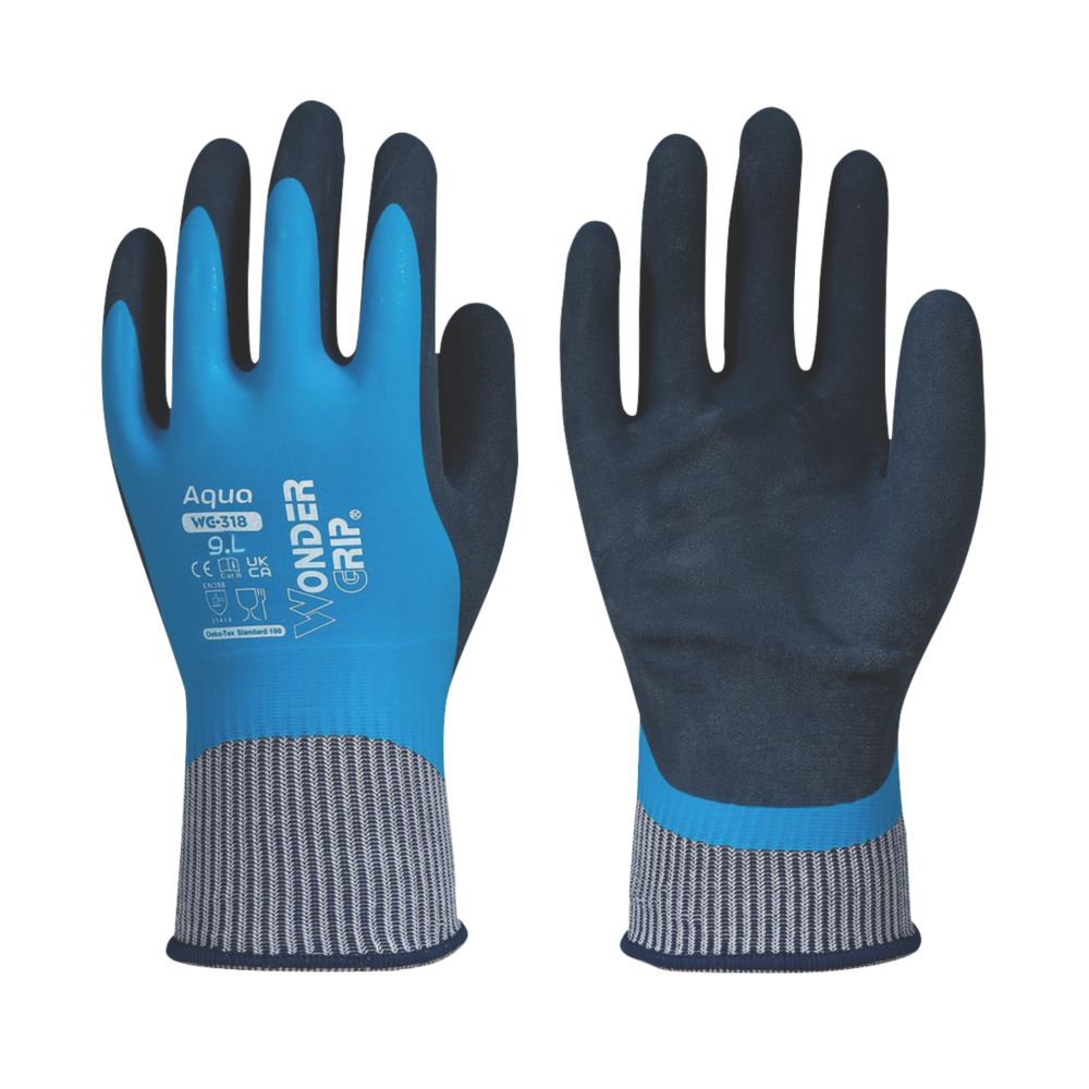 Image of Wonder Grip WG-318 Aqua Protective Work Gloves Blue Large 