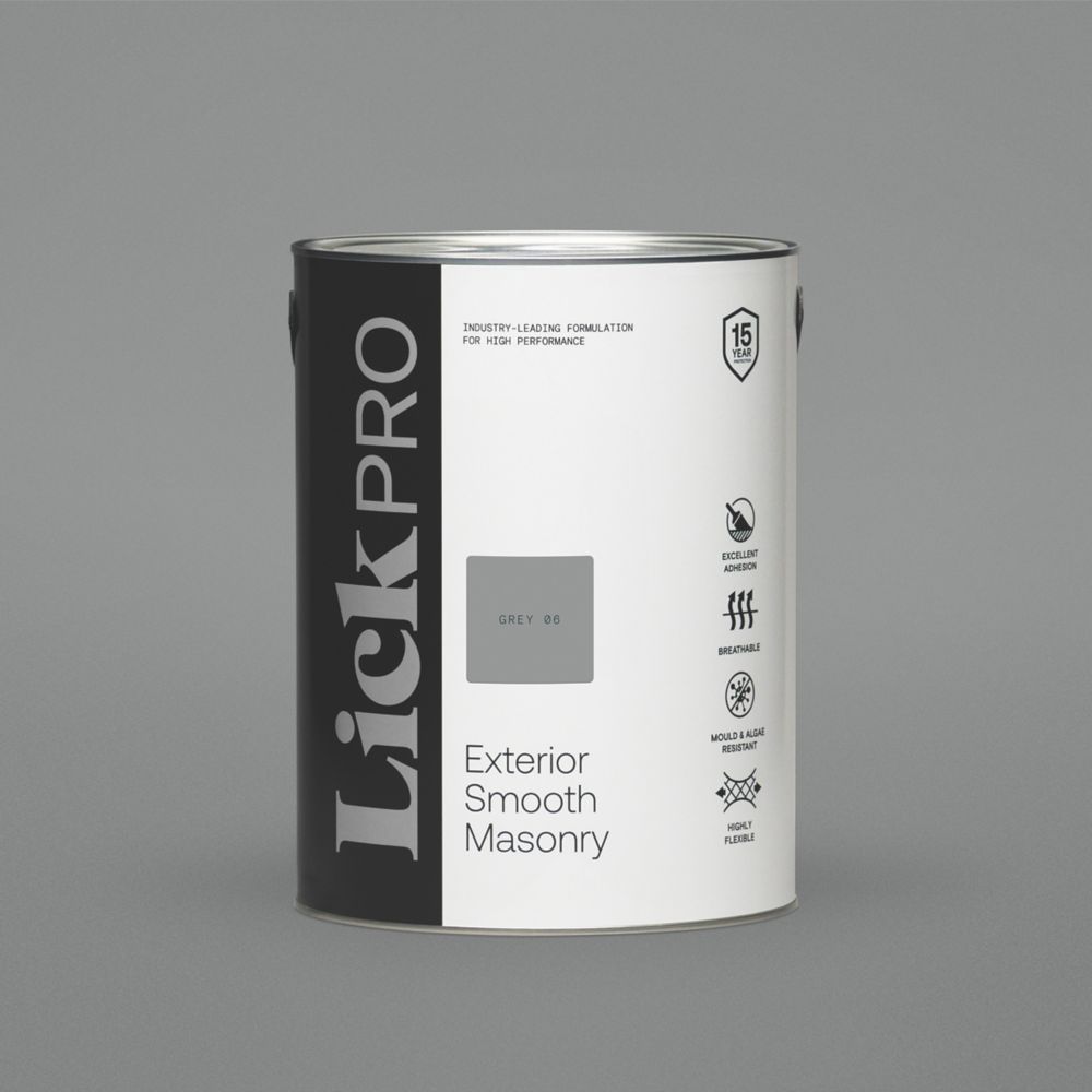 Image of LickPro Exterior Smooth Masonry Paint Grey 06 5Ltr 