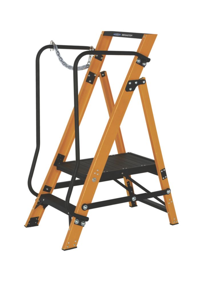 Image of Werner Megastep Fibreglass 2-Tread Platform Ladder With Handrail 0.42m 