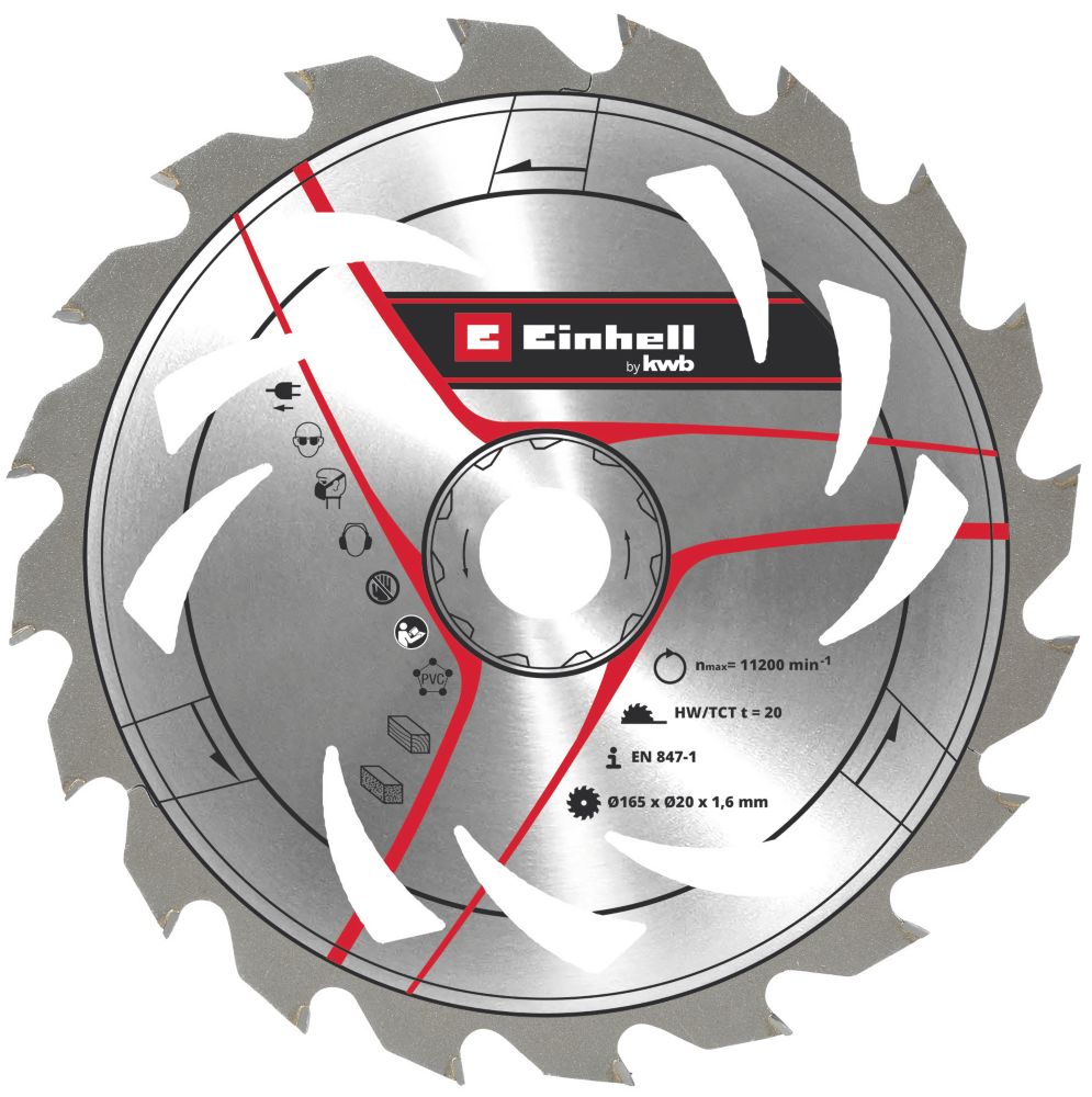 Image of Einhell Wood/Plastic TCT Circular Saw Blade 165mm x 20mm 24T 