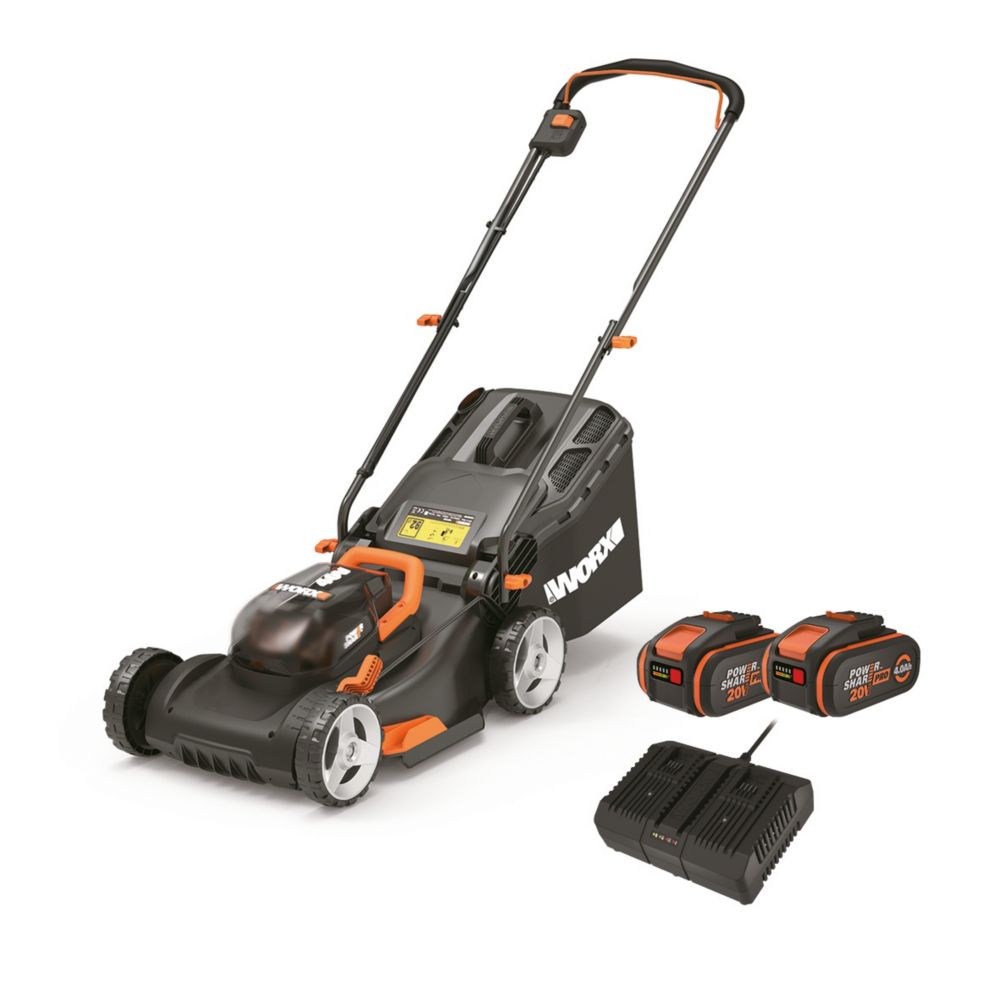 Image of Worx WG743E.1 40V 2 x 4.0Ah Lithium PowerShare Cordless 40cm Push Lawn Mower 