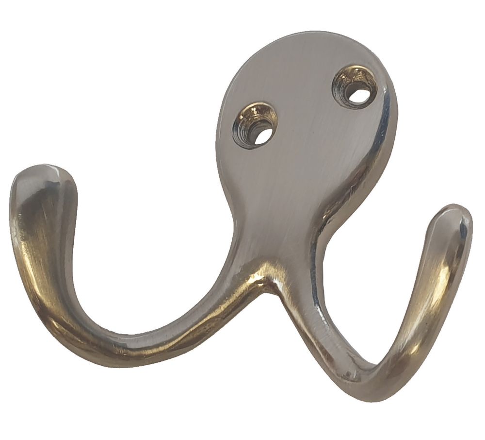 Image of Smith & Locke Double Robe Hooks Satin Nickel 55mm 5 Pack 