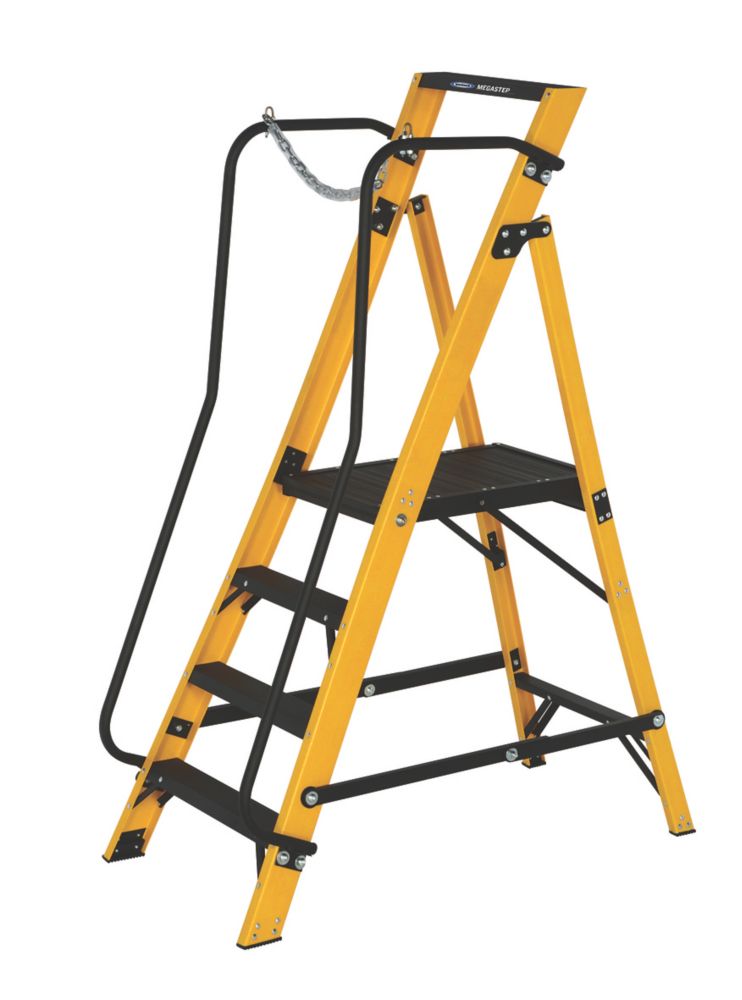 Image of Werner Megastep Fibreglass 4-Tread Platform Ladder With Handrail 0.85m 