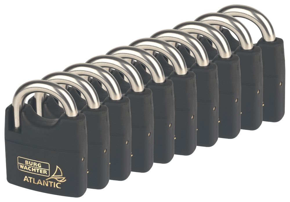 Image of Burg-Wachter Brass Keyed Alike Water-Resistant Black Padlocks 50mm 10 Pack 