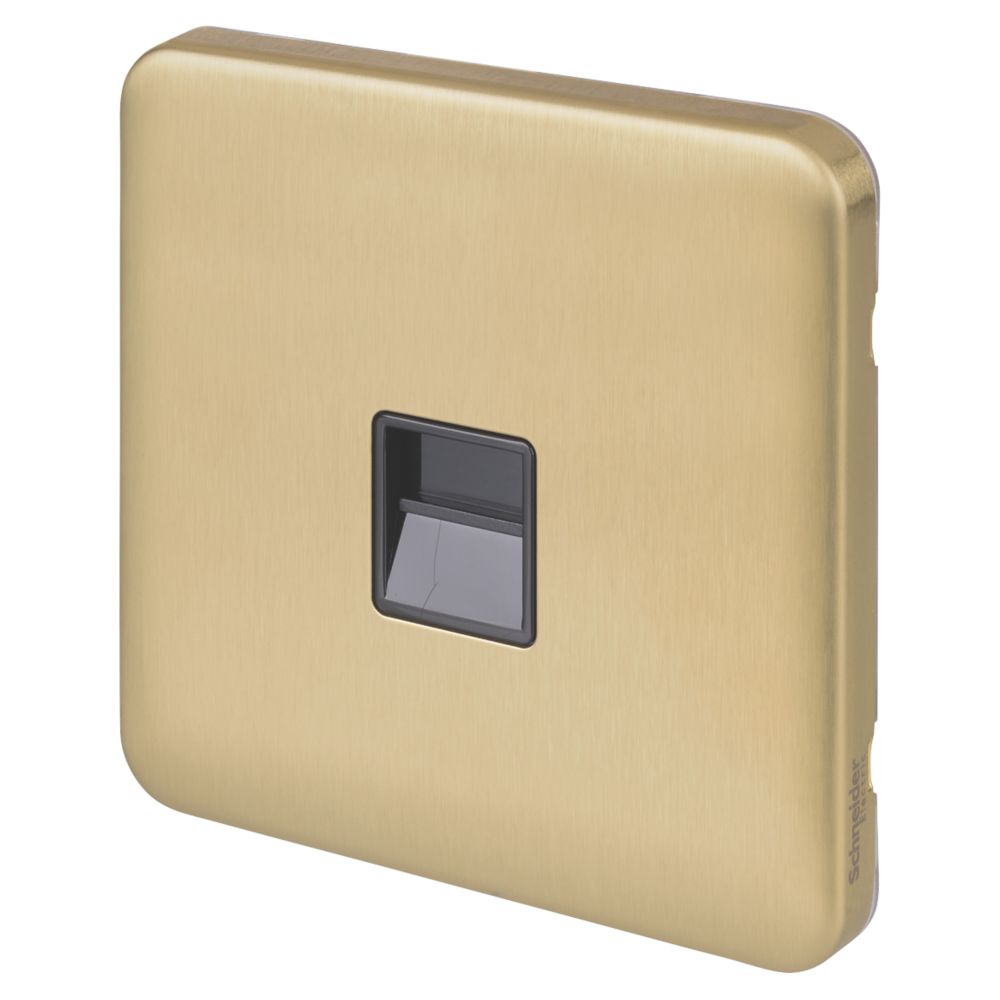 Image of Schneider Electric Lisse Deco Slave Telephone Socket Satin Brass with Black Inserts 