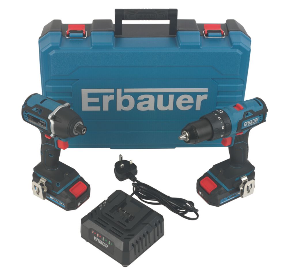 Image of Erbauer EID18-Li / ECD18-Li-2 18V 2 x 2.0Ah Li-Ion EXT Brushless Cordless Twin Pack 