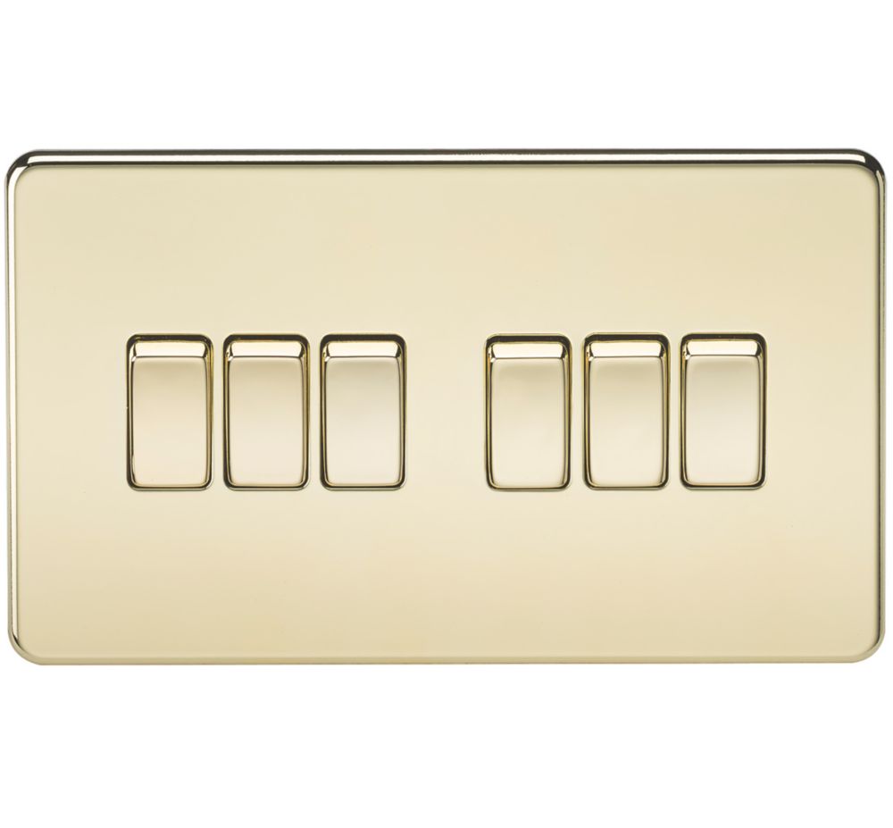 Image of Knightsbridge 10AX 6-Gang 2-Way Light Switch Polished Brass 