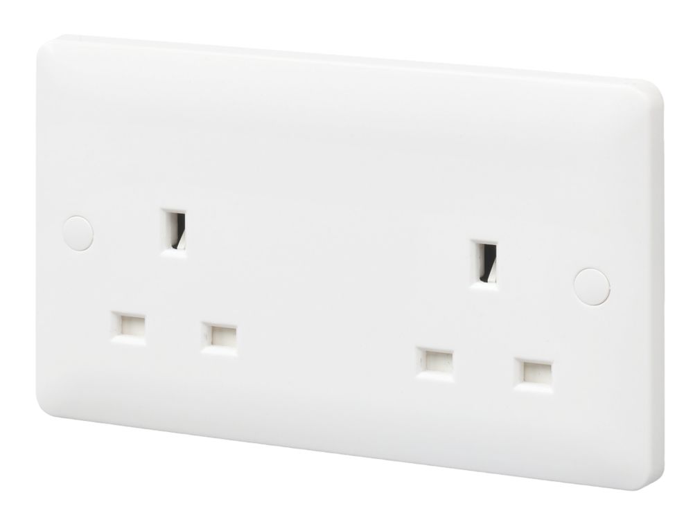 Image of MK Base 13A 2-Gang Unswitched Socket White with White Inserts 
