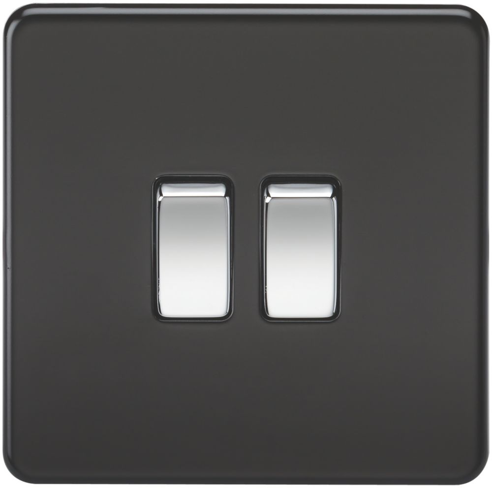 Image of Knightsbridge 10AX 2-Gang 2-Way Light Switch with Chrome Switches Matt Black 