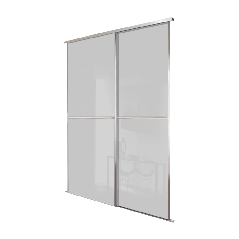 Image of Spacepro Minimalist 2-Door Sliding Wardrobe Door Kit Silver Frame Grey Glass Panel 1208mm x 2260mm 