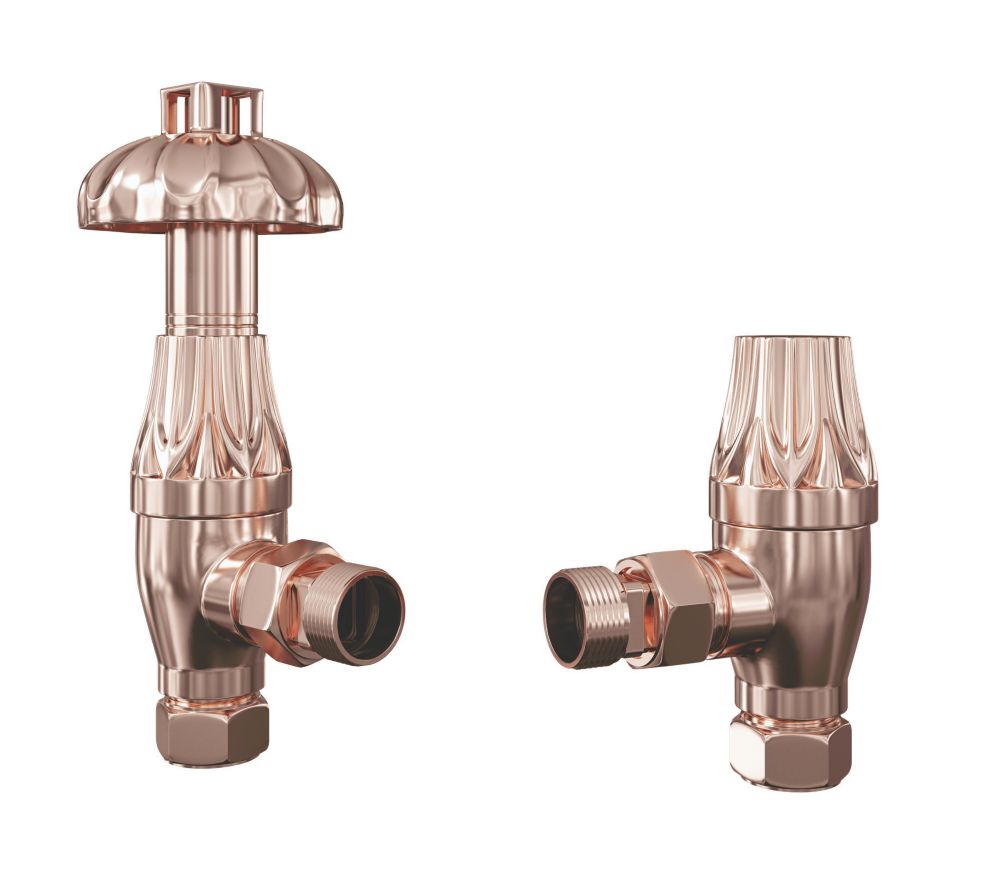 Image of ETAL Ealing Wood Angled Thermostatic TRV & Lockshield 15mm x 1/2" 