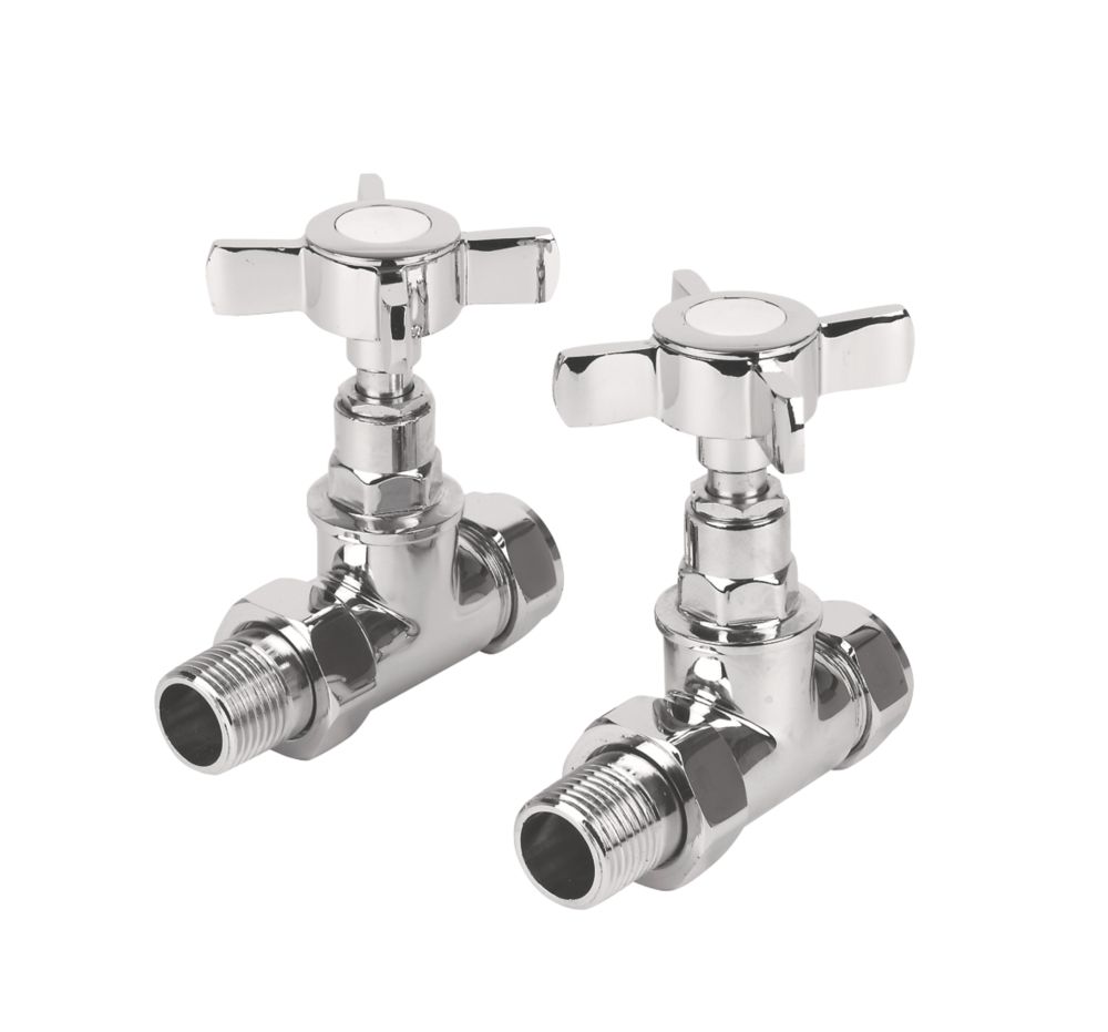 Image of Towelrads Chrome Straight Manual Designer Radiator Valve 15mm x 1/2" 2 Pack 