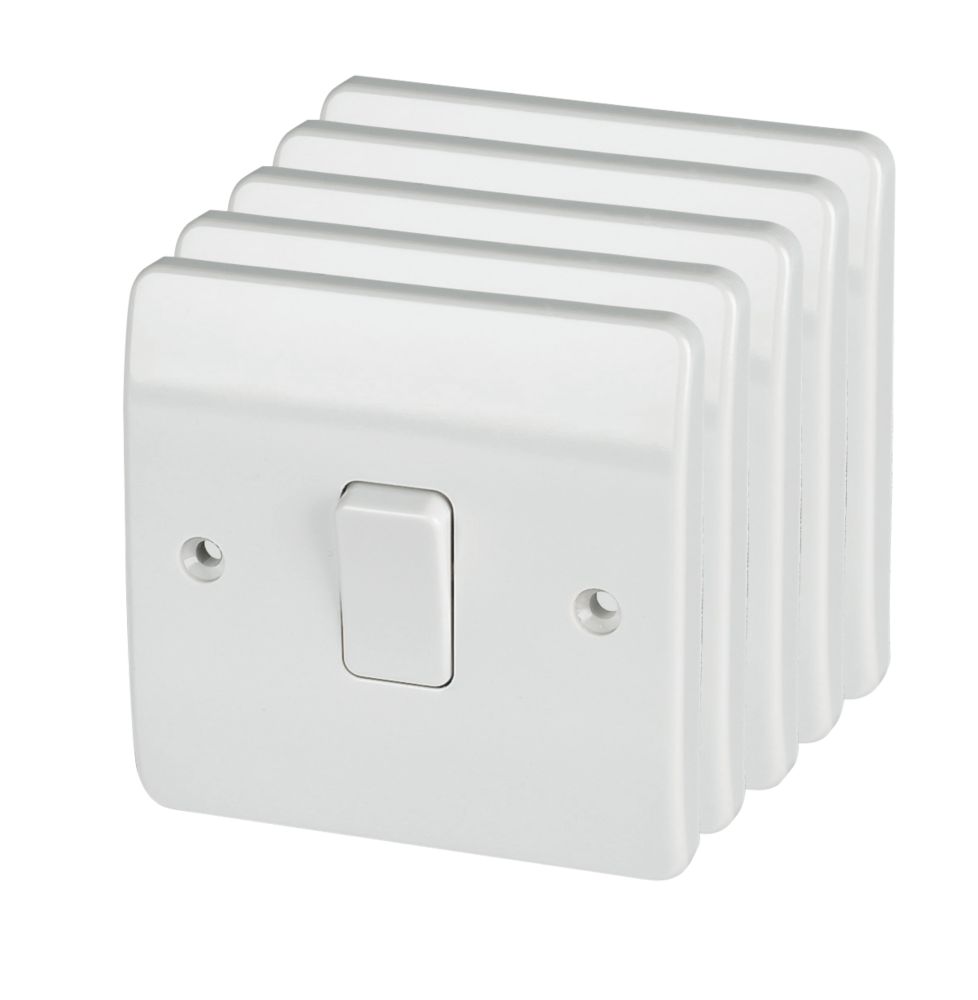 Image of MK Logic Plus 10AX 1-Gang 1-Way Light Switch White 5 Pack 