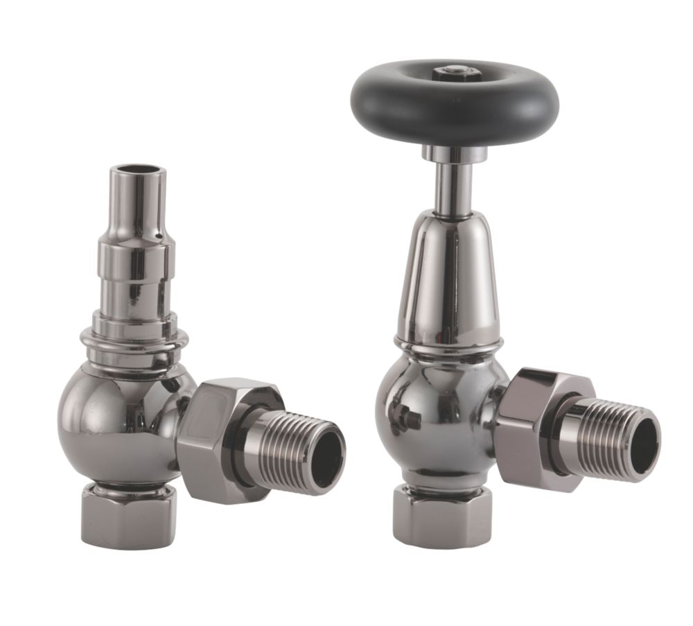 Image of Arroll UK-20 Black Nickel Angled Manual Radiator Valve & Lockshield 15mm x 1/2" 