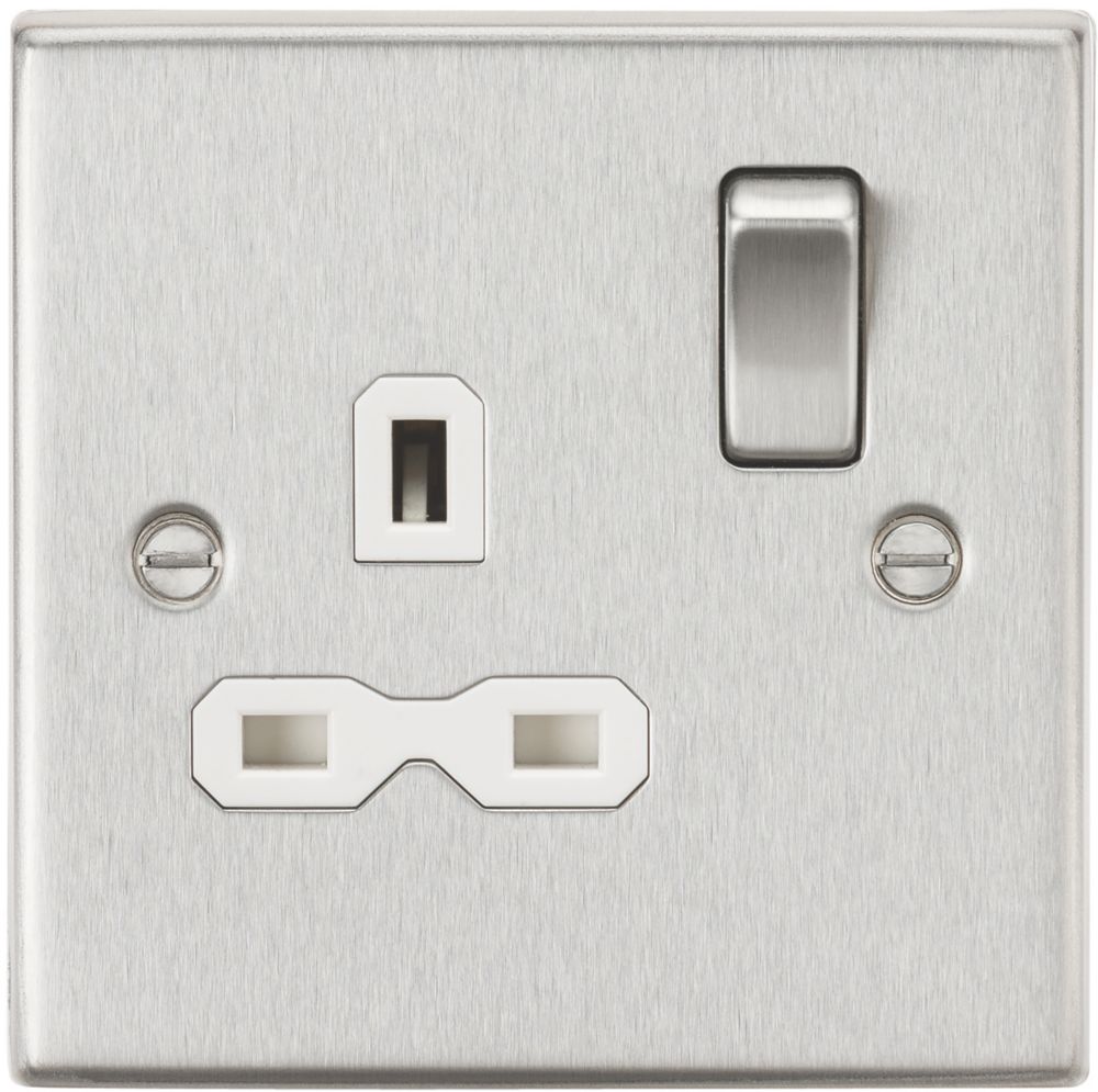 Image of Knightsbridge 13A 1-Gang DP Switched Single Socket Brushed Chrome with White Inserts 