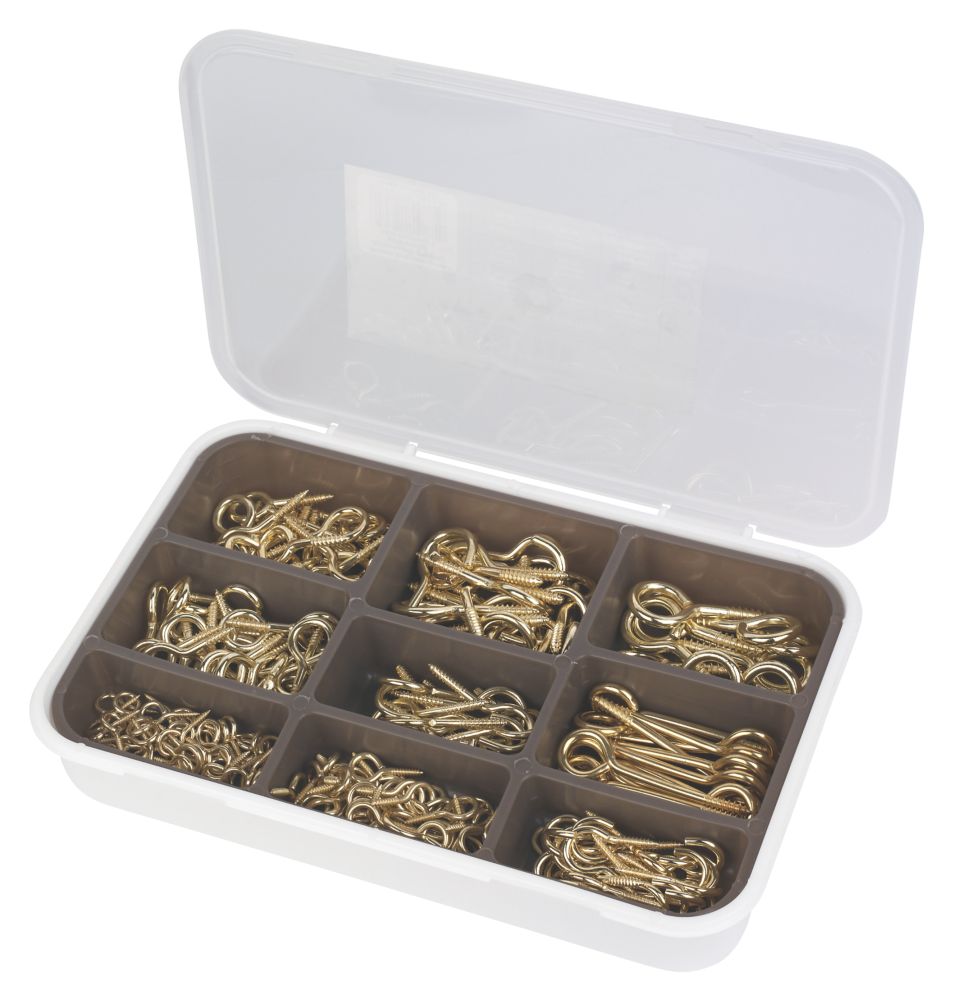 Image of Easyfix Brass-Plated Screw Hooks & Eyes Grab Pack 215 Pcs 