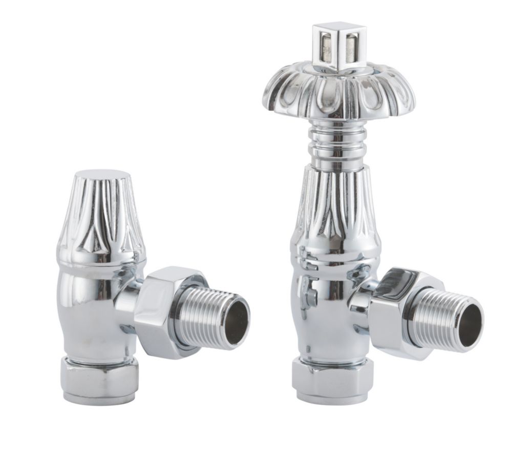 Image of Arroll UK-18 Chrome Angled Thermostatic Ornate Head TRV & Lockshield 15mm x 1/2" 