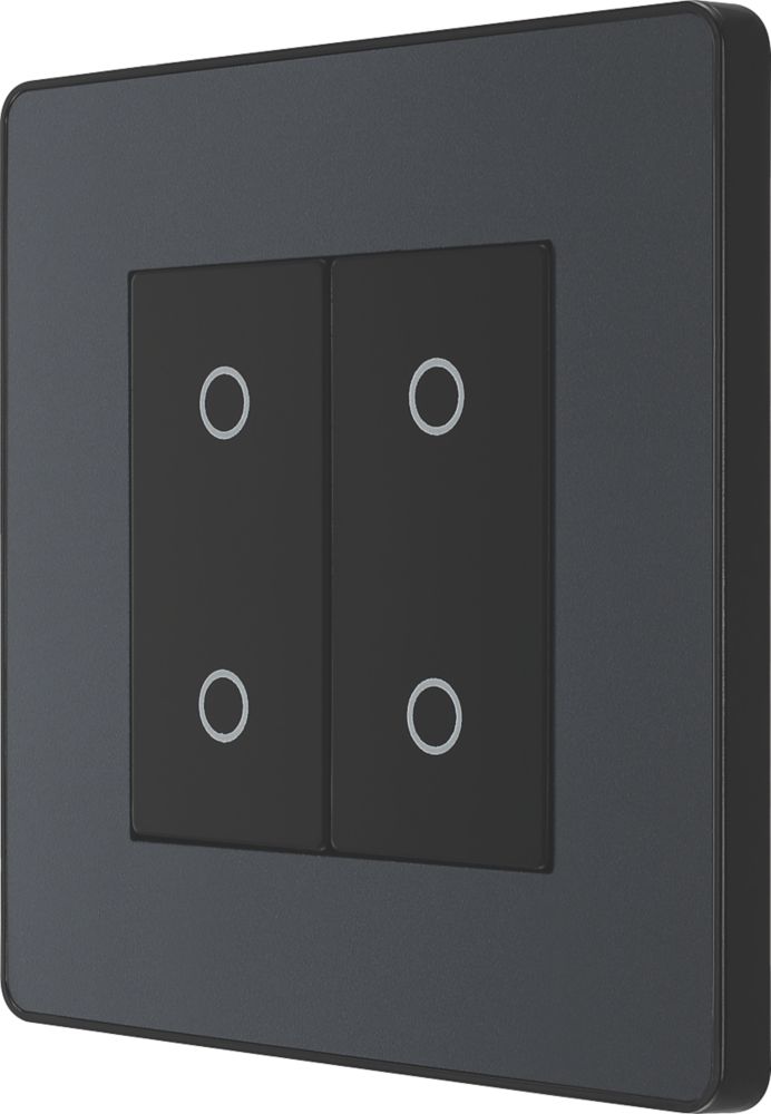 Image of British General Evolve 2-Gang 2-Way LED Double Secondary Touch Trailing Edge Dimmer Switch Grey with Black Inserts 