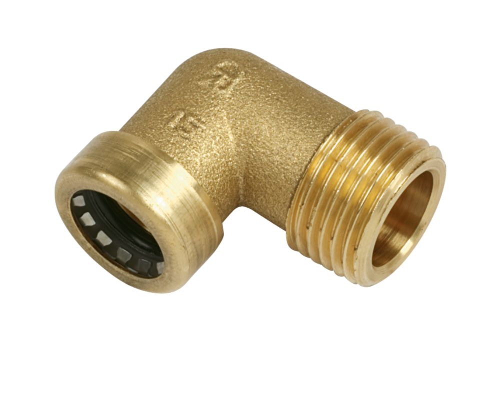 Image of Tectite Sprint Brass Push-Fit Adapting 90Â° Male Elbow 15mm x 1/2" 