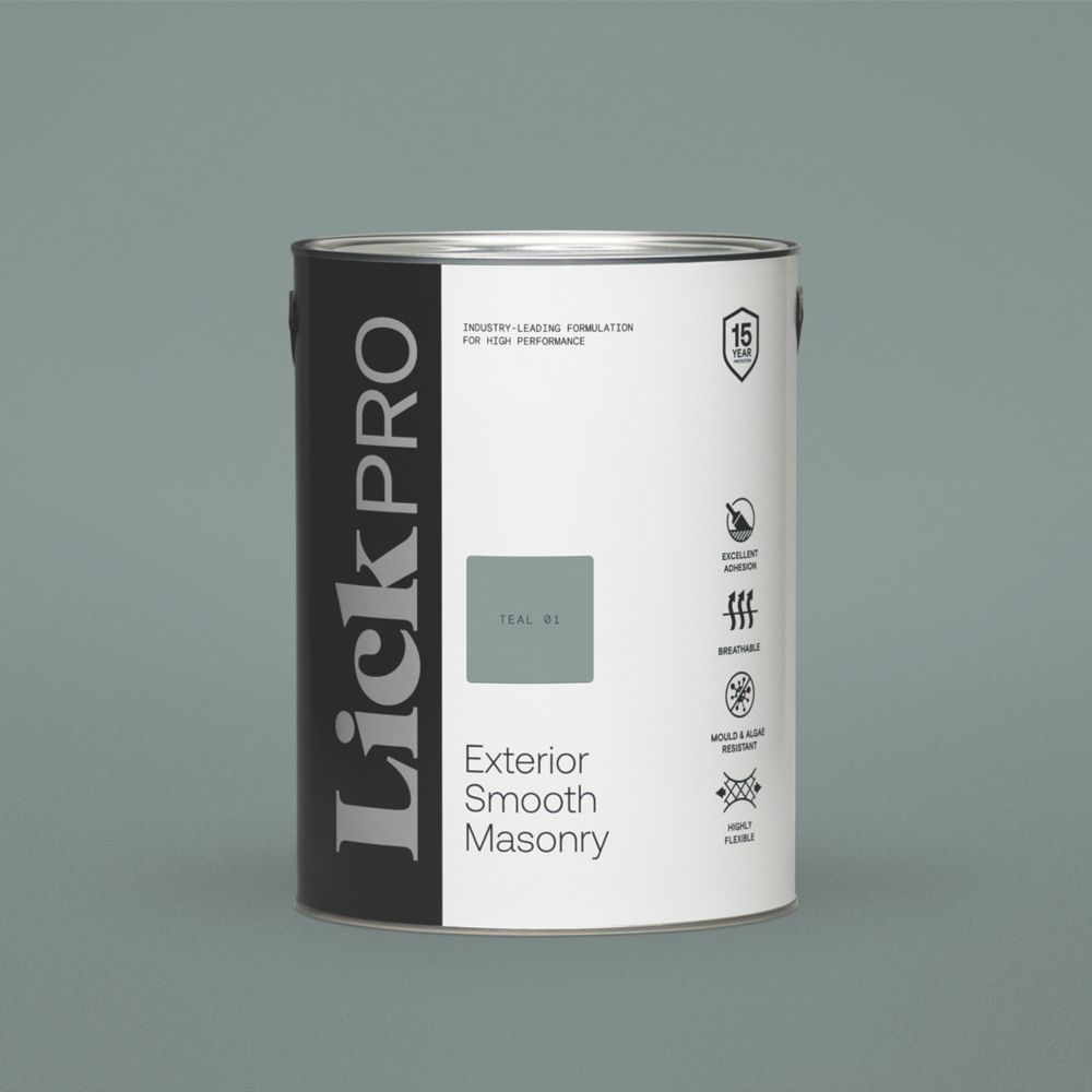 Image of LickPro Exterior Smooth Masonry Paint Teal 01 5Ltr 
