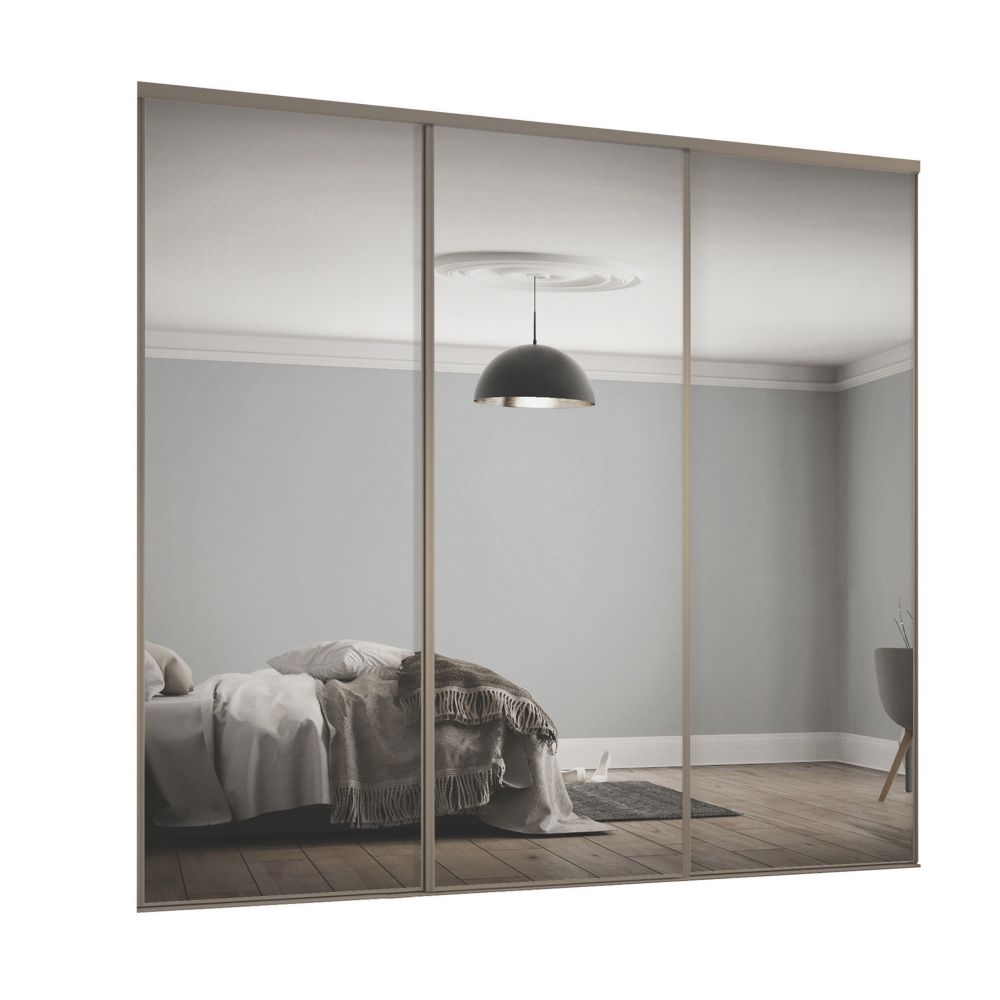 Image of Spacepro Classic 3-Door Sliding Wardrobe Door Kit Nickel Frame Mirror Panel 2216mm x 2260mm 