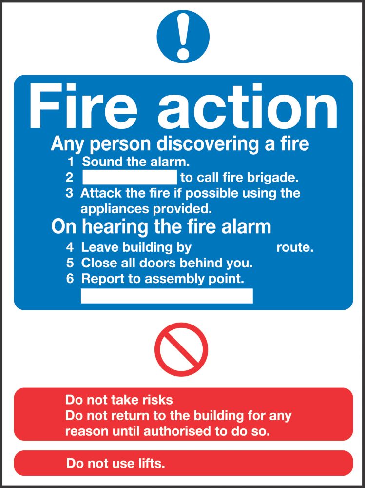 Image of Non Photoluminescent "Fire Action" Notice Sign 230mm x 172mm 