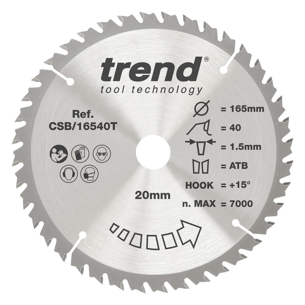 Image of Trend CraftPro CSB/16540T Wood Thin Kerf Circular Saw Blade 165mm x 20mm 40T 