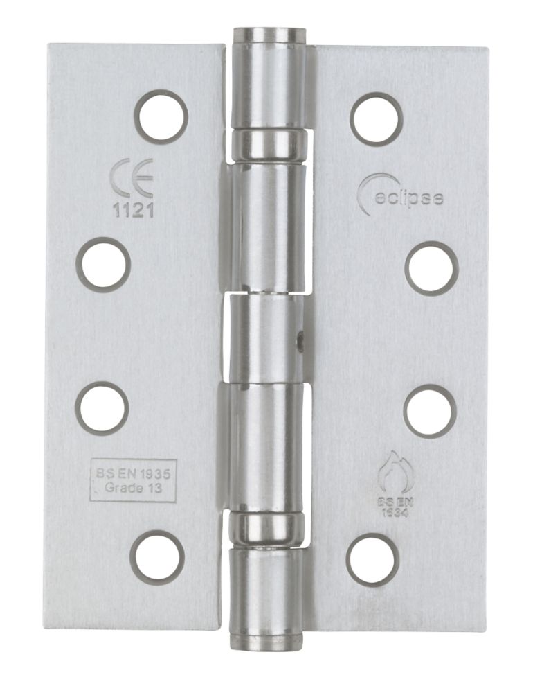 Image of Eclipse Satin Chrome Grade 13 Fire Rated Ball Bearing Hinges 102mm x 76mm 2 Pack 