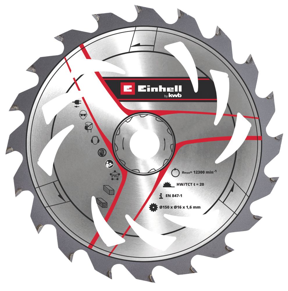 Image of Einhell Wood/Plastic TCT Circular Saw Blade 150mm x 16mm 20T 