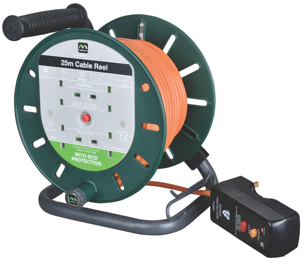 Image of Masterplug 10A 4-Gang 25m Cable Reel & RCD 240V 
