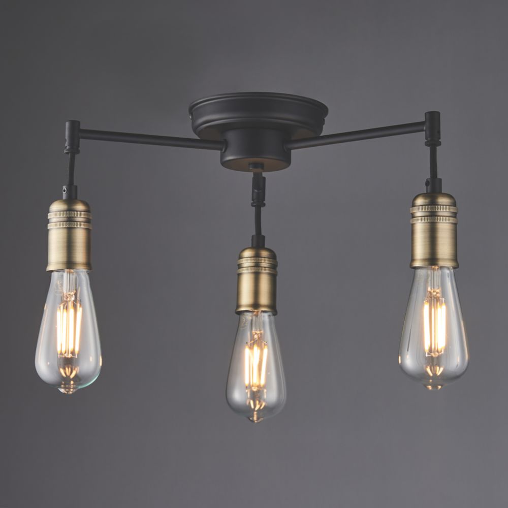 Image of Quay Design Hyndman LED 3-Light Semi-Flush Ceiling Light Matt Antique Brass 6W 210lm 