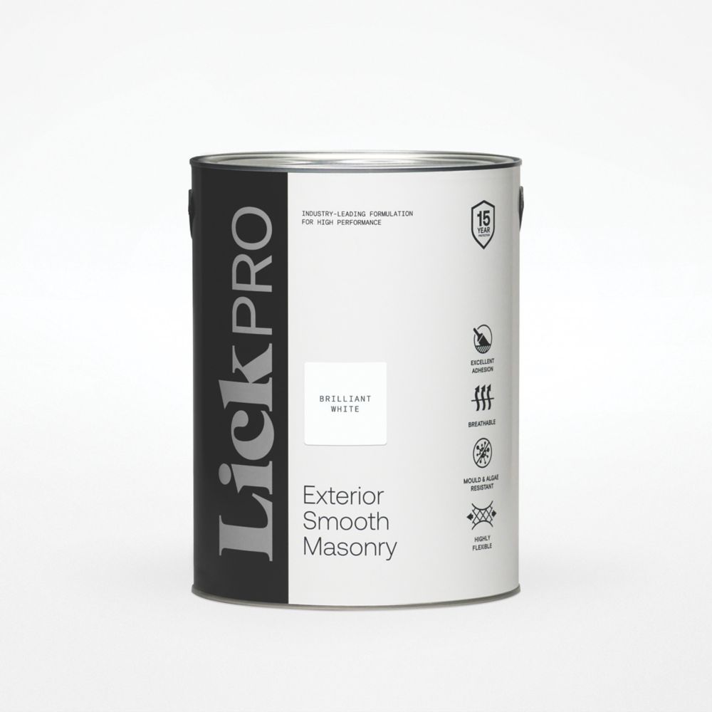 Image of LickPro Exterior Smooth Masonry Paint Pure Brilliant White 5Ltr 