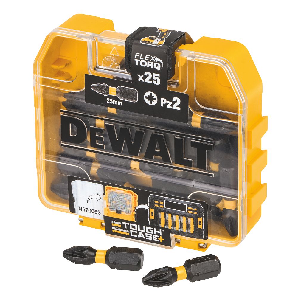 Image of DeWalt 6.35mm 25mm Hex Shank PZ2 Impact Torsion Screwdriver Bits 25 Pack 