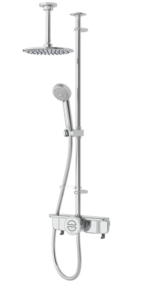 Image of Aqualisa Link Exposed Retrofit Gravity-Pumped Ceiling-Fed Chrome Thermostatic Smart Shower With Diverter 