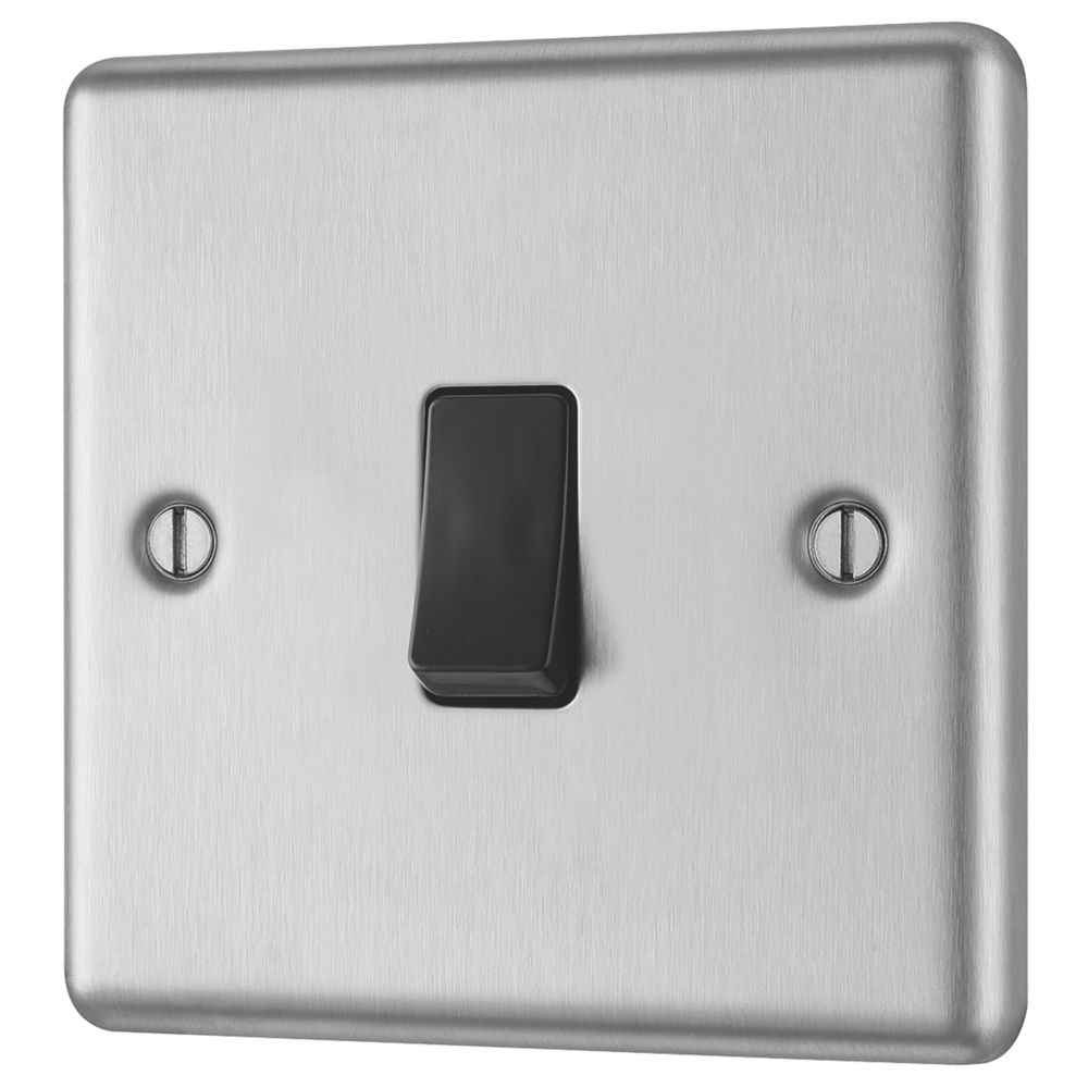 Image of LAP 10AX 1-Gang Intermediate Switch Brushed Stainless Steel with Black Inserts 