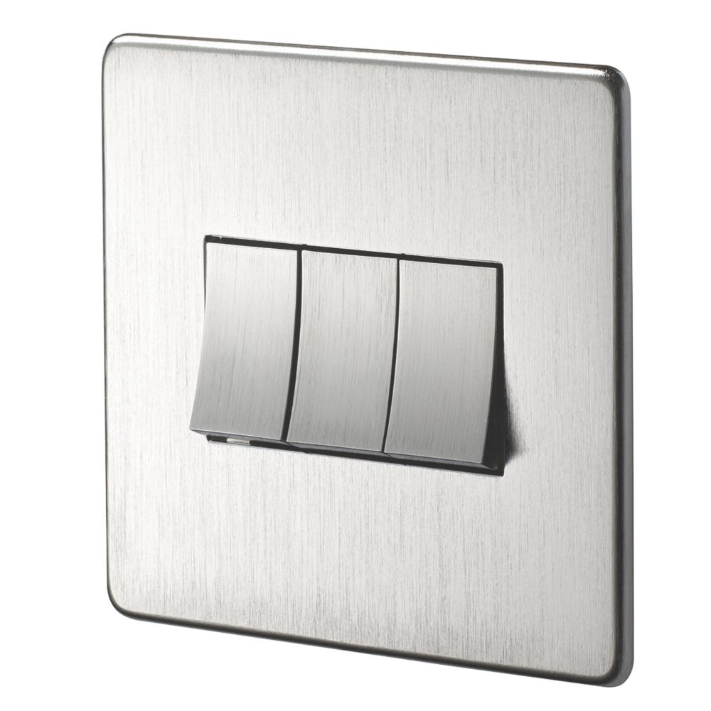 Image of Crabtree Platinum 10AX 3-Gang 2-Way Light Switch Satin Chrome 