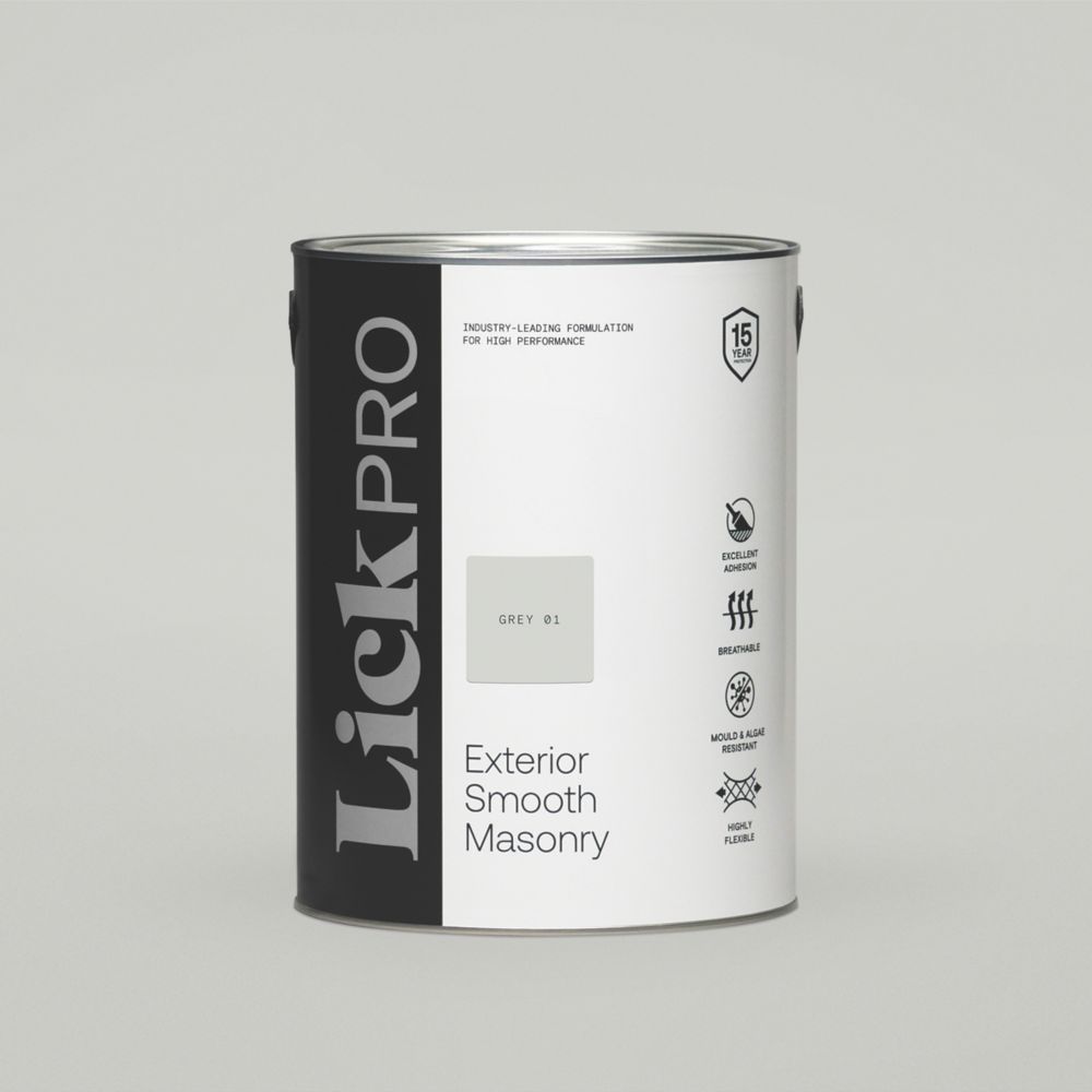Image of LickPro Exterior Smooth Masonry Paint Grey 01 5Ltr 