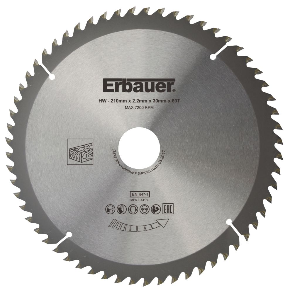 Image of Erbauer Wood Circular Saw Blade 210mm x 30mm 60T 