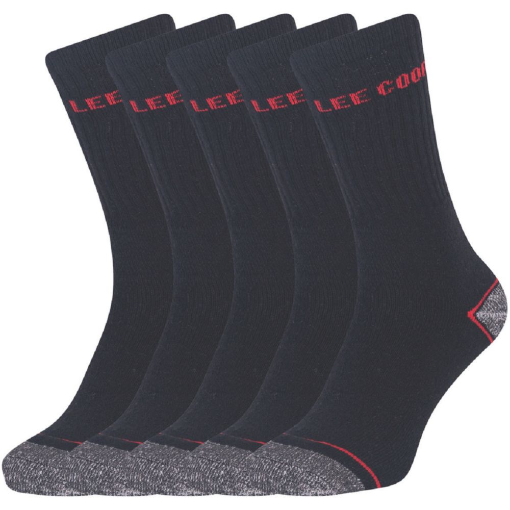 Image of Lee Cooper Heavy Duty Work Socks Black Size 7-11 5 Pack 