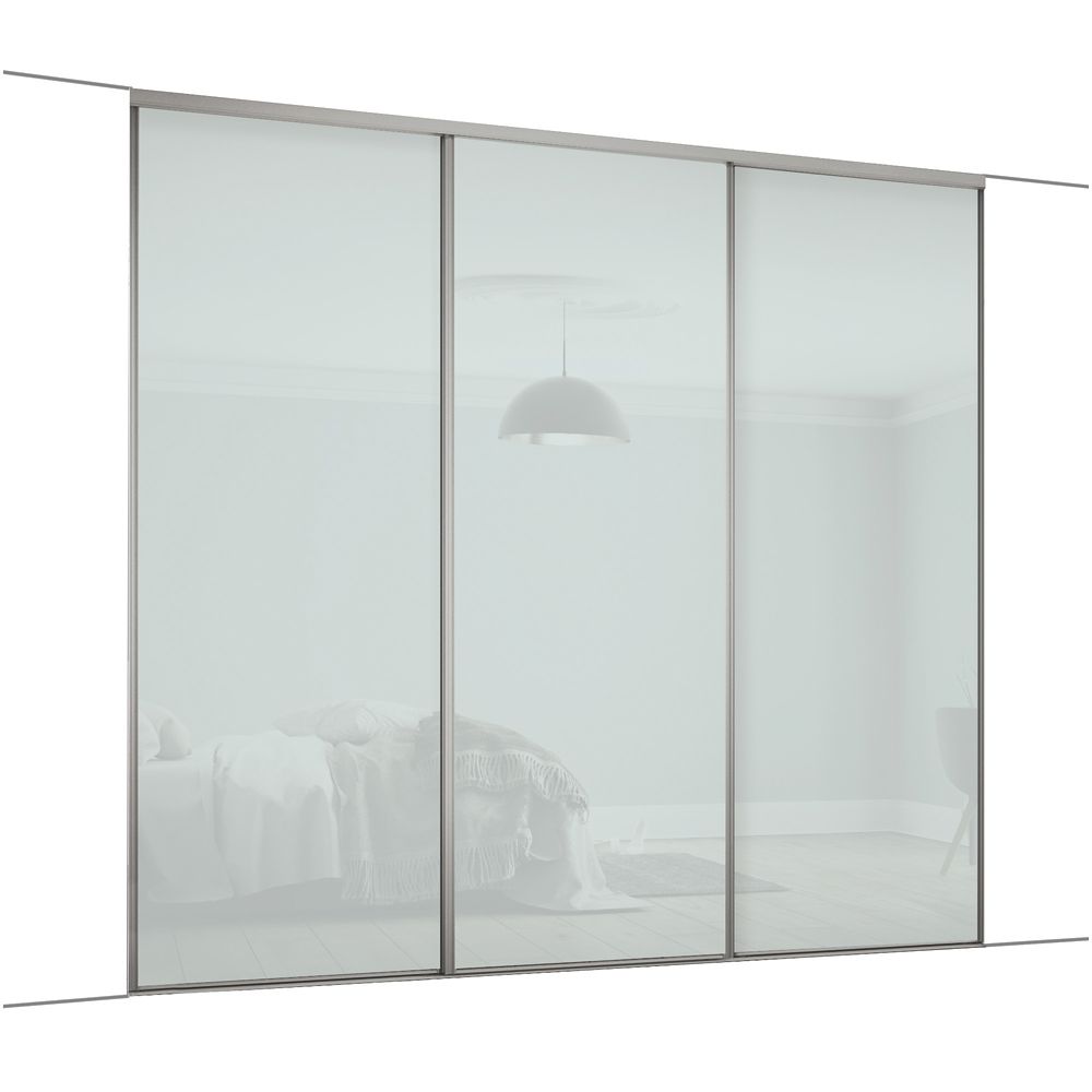 Image of Spacepro Classic 3-Door Framed Glass Sliding Wardrobe Doors White Frame Arctic White Panel 2672mm x 2260mm 